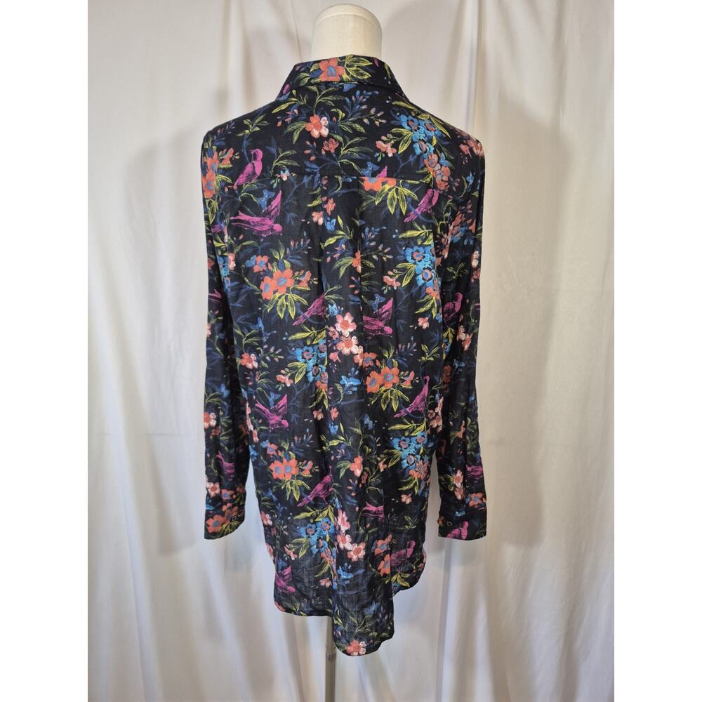 Sundance Onyx Floral Joy Cotton Shirt Whimsical Birds Multicolor Large - Picture 8 of 10